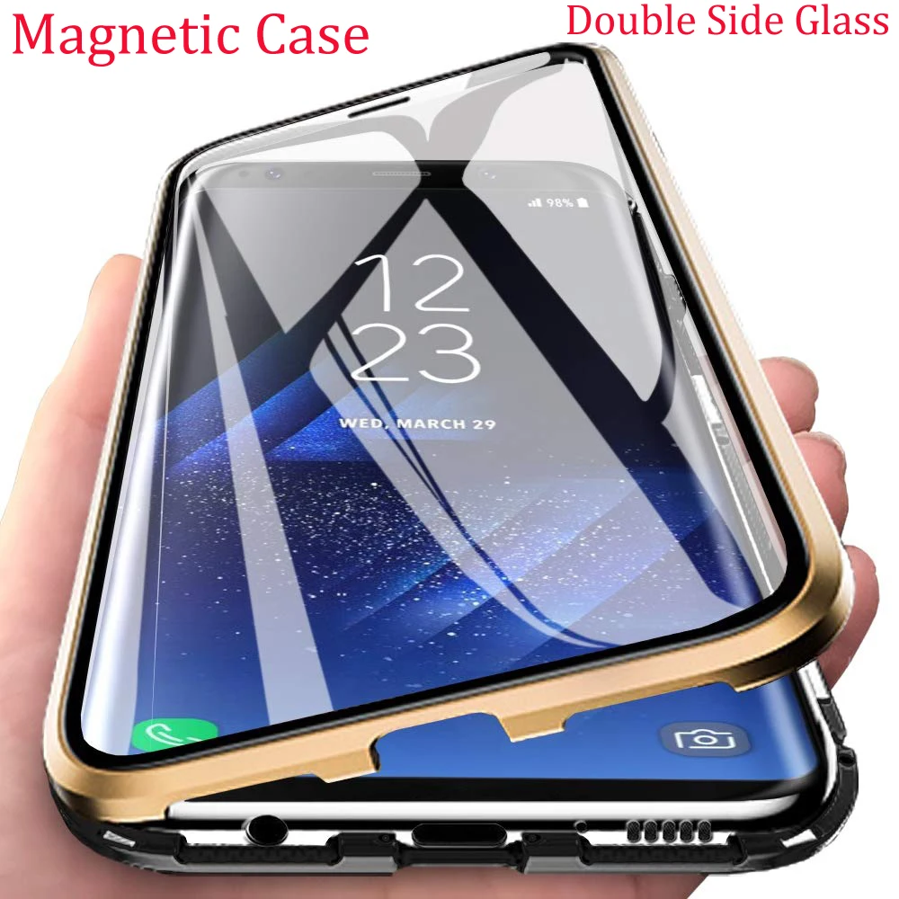 Double Sided Glass Magnetic Metal Case For Samsung Galaxy S8 S9 S10 Plus S10E S21 Phone Case For Samsung Note 9 8 Case