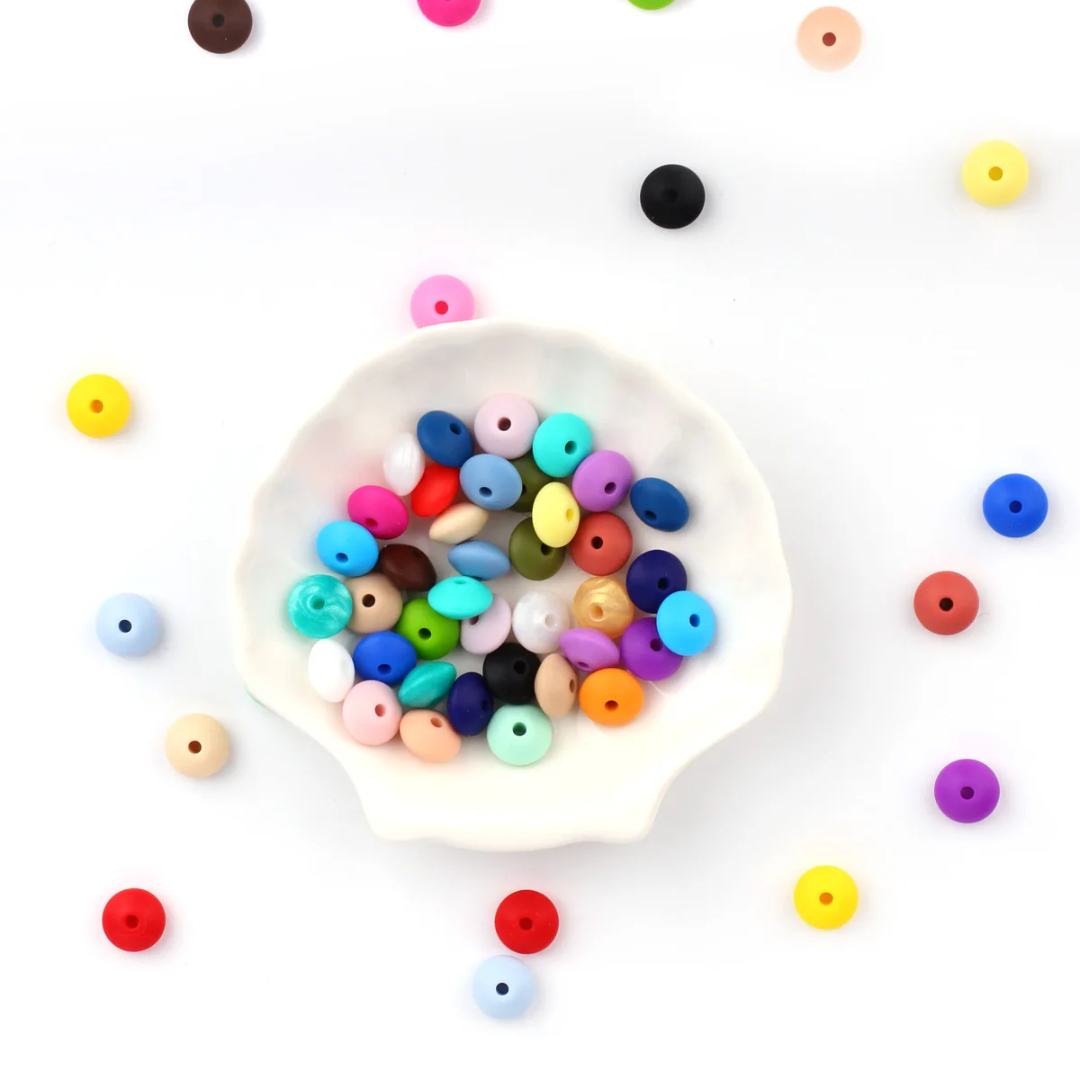 TYRY.HU 100Pcs Lentil Silicone Beads BPA Free Pearl Teether Beads DIY Teething Nursing Necklace Chewable Beads 12*7mm