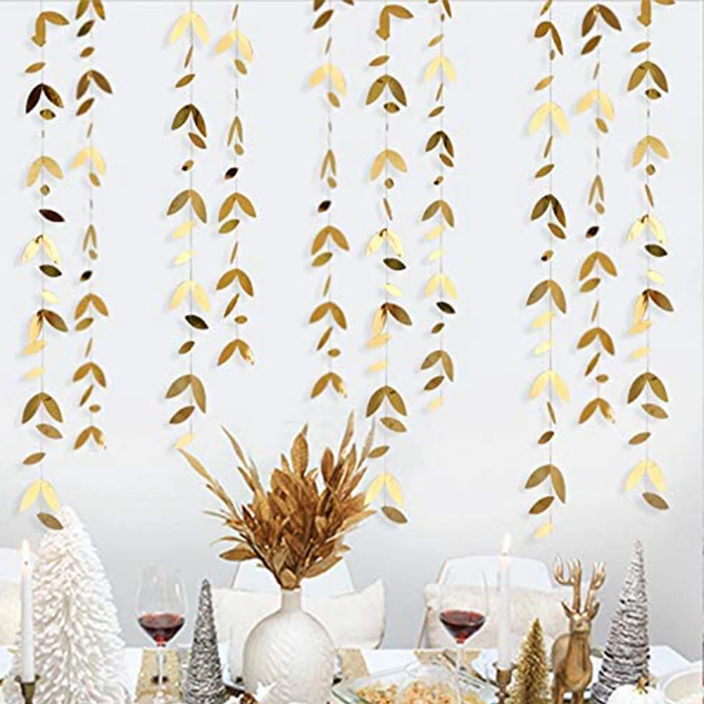 13 Fuß Spiegel, goldene Papierblatt-Girlanden, Blätter, Streamer-Dekorationen, zum Aufhängen für Gold, Geburtstag, Babyparty, Hochzeit, Weihnachten, Party-Dekoration – Detail 1