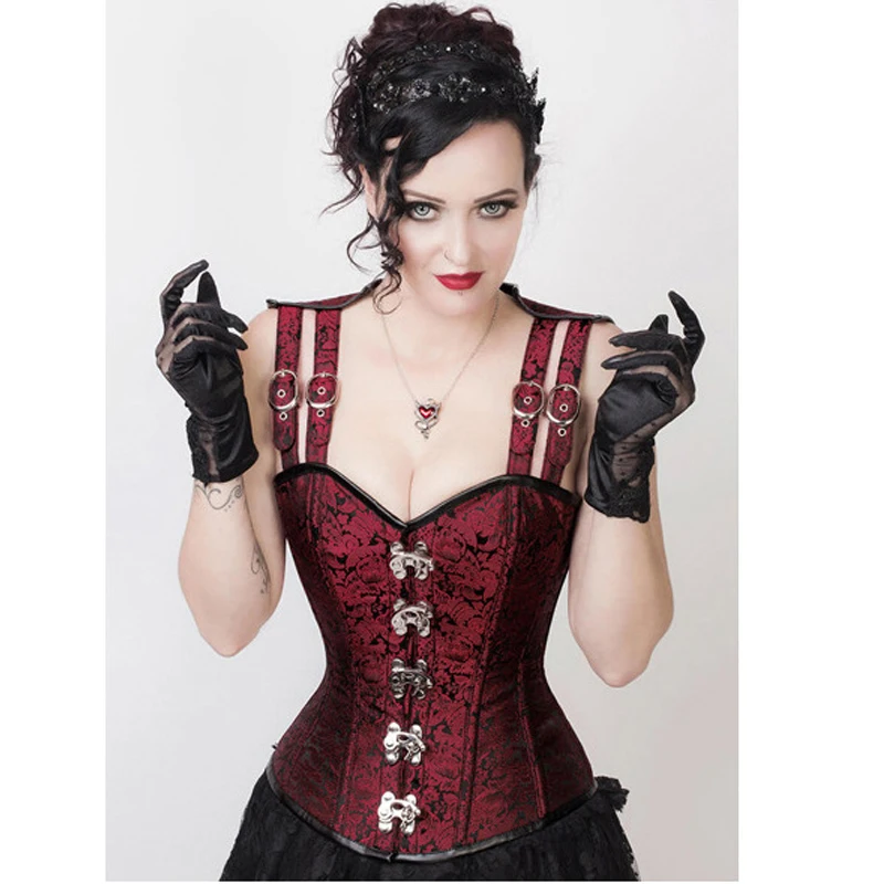 Fashion Lady Steel Bone Corset Gothic Steampunk Buckles Rivet Halter Neck Leather Victorian Rock Cincher Outfit