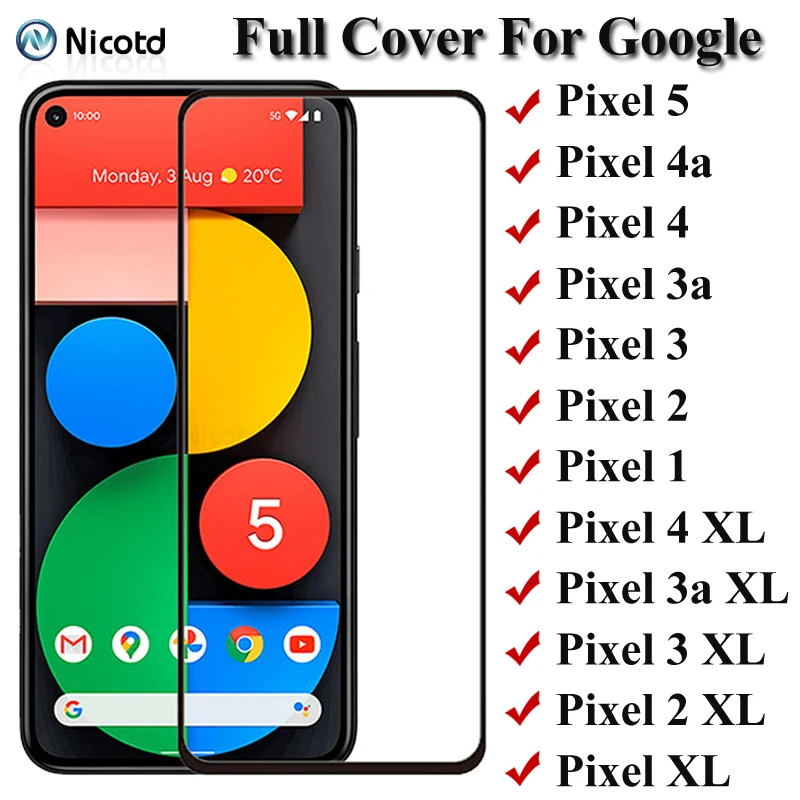 Protecteur d'Écran en Verre pour Google Pixel, Couverture Complète, Film pour 5 4 3 2 1 Pixel 4a 3a 4 XL 3a XL 2 XL XL