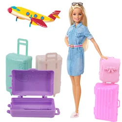 Moda mala de viagem mala mala caso bagagem para barbies 1/6 bjd boneca escola acessórios grande capacidade ajustável mini meninas presente