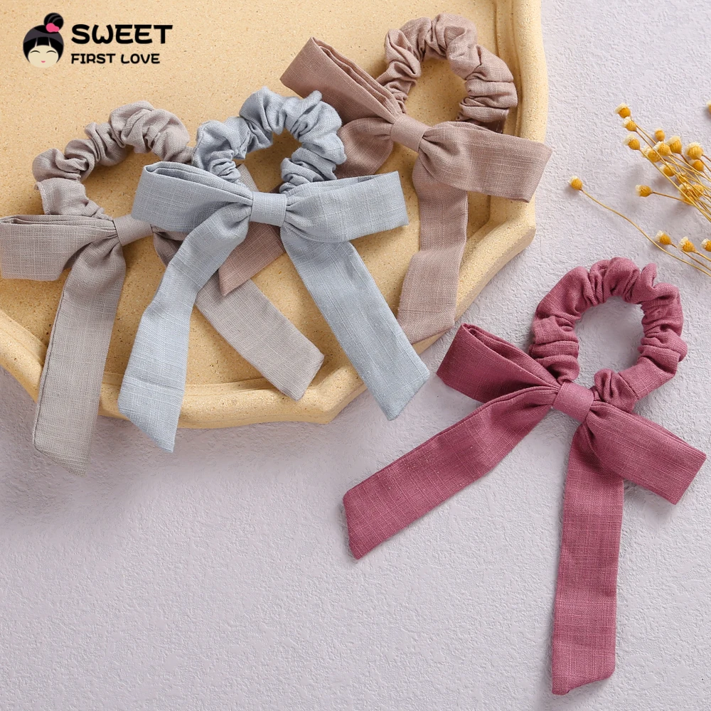 Fashion Bow Scrunchies Solid Color Cotton Hair Rope Bowknot Hair Ties Elastic Hairbands Womens Hair Accessories 2021 Korea Style