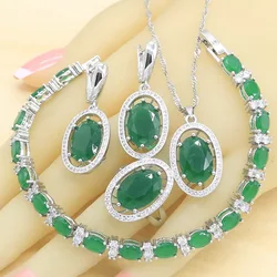 2023 New Green Semi-precious Silver 925 Jewelry Sets for Women Earrings Bracelet Rings Necklace Pendant Gift Box