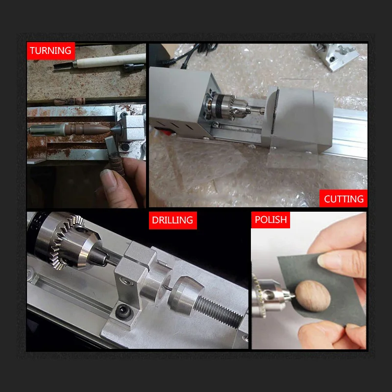 Torno em miniatura torneamento moagem de corte redondo carpintaria pequeno torno diy mini ferramentas suporte do grânulo