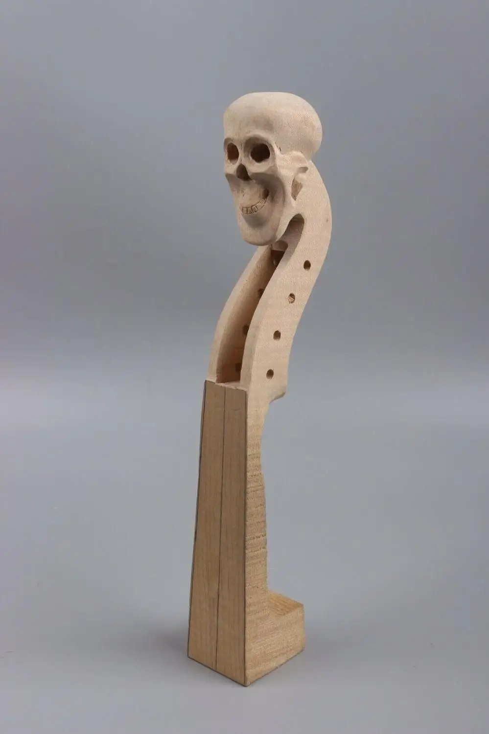 1Pcs Hand-Carved Maple 4/4 Violin Neck Violin Parts Carved Headstock Skull shape 03#