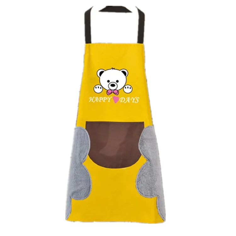 Hand towel apron waterproof stain home kitchen cooking waist Korean creative cute bear hanging neck towel apron oversleeve