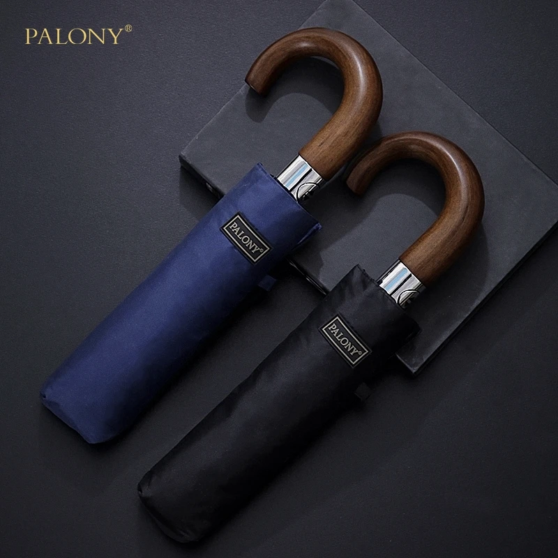 PALONY-Wind Resistant Folding Automatic Umbrella for Men, Auto Luxury Big Windproof Umbrellas, Rain Black Coating, 10K