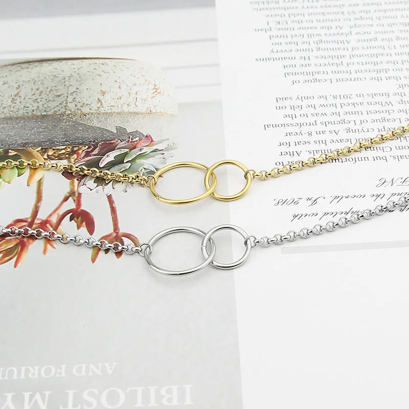New Arrival Small Circle Chain Double Circle Pendant Necklace High Quality Gold and Silver Color Jewelry for Women Fashion Gift
