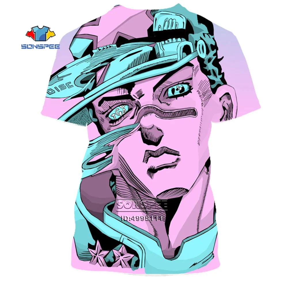 SONSPEE Summer Men Women Kujo Jotaro Sweatshirt 3D Print Anime JoJo Bizarre Adventure T Shirt Short Sleeve Top Pullover SY201-01