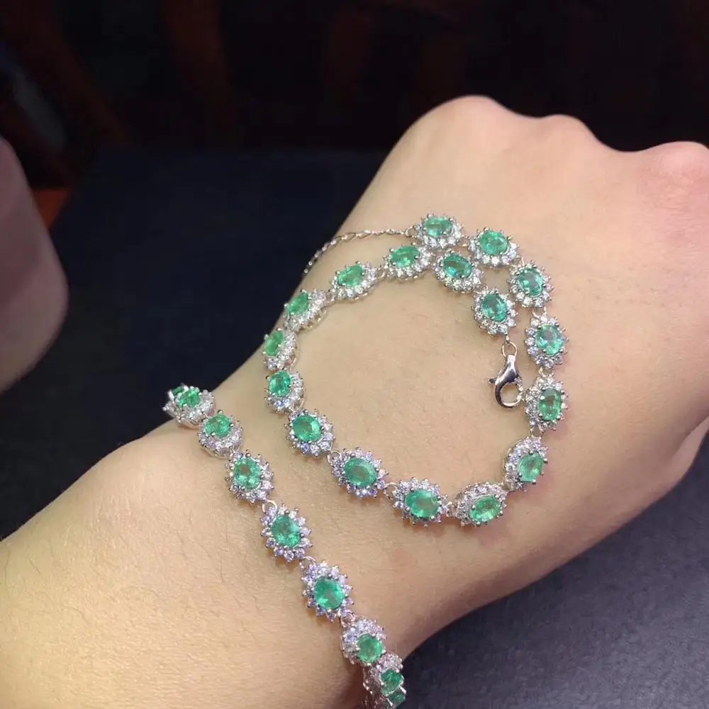 Fashion Silver Emerald Bracelet for Office Woman Natural Emerald Silver Bracelet 925 Silver Emerald Jewelry