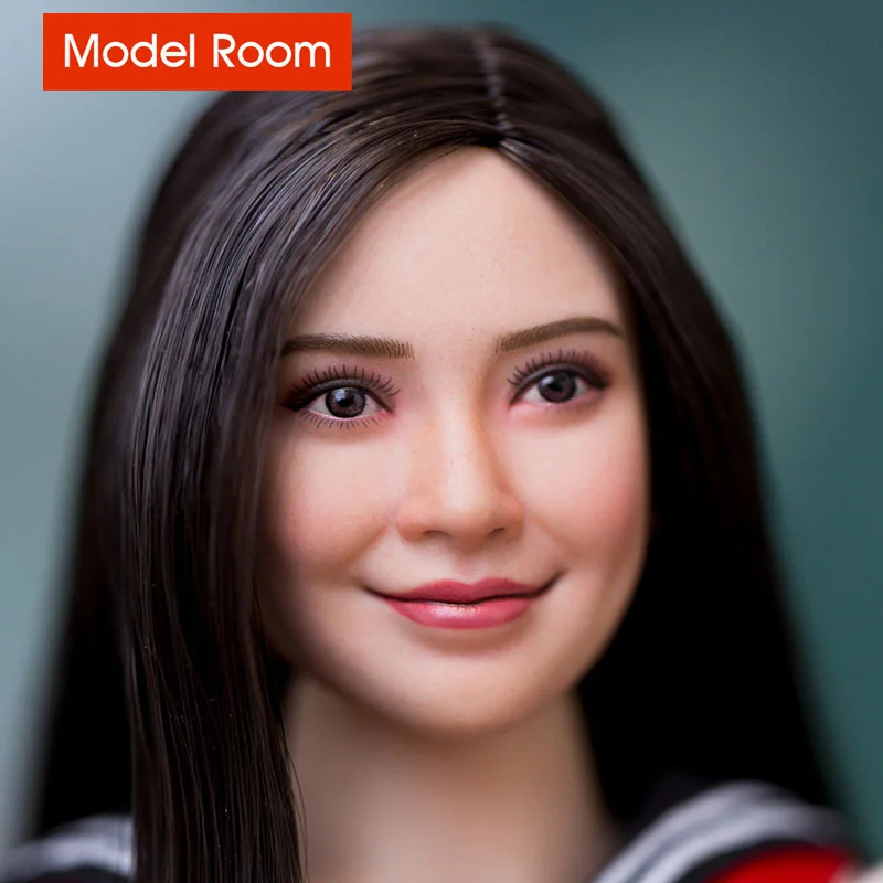 FX10 1/6 Scale Angelababy Head Sculpt Black Long Hair Asian Female Head Carving Model Fit 12'' Soldier Action Figure Body Dolls