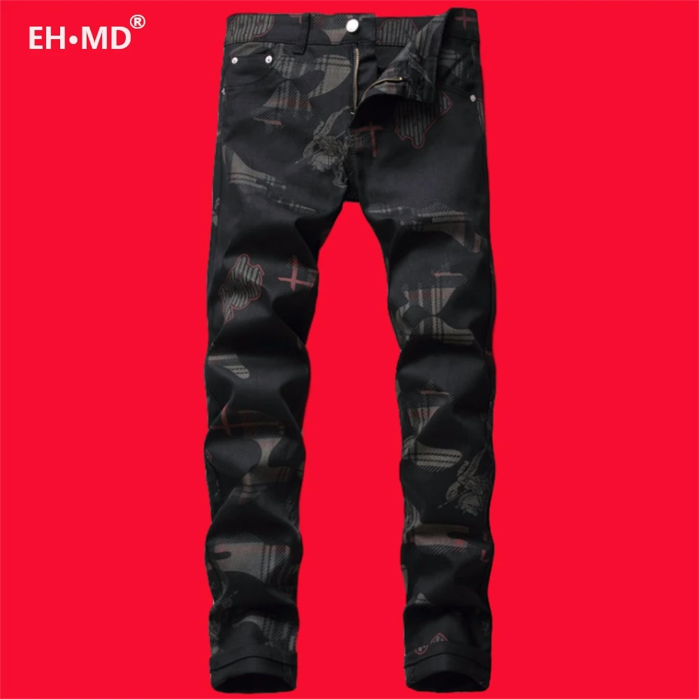 

EH · MD®Цифровой 3D Печатные Джинсы мужские черные Хай-стрит Молодежные High-end натуральный хлопок молнии стрейч личность брюки 2020 Новый