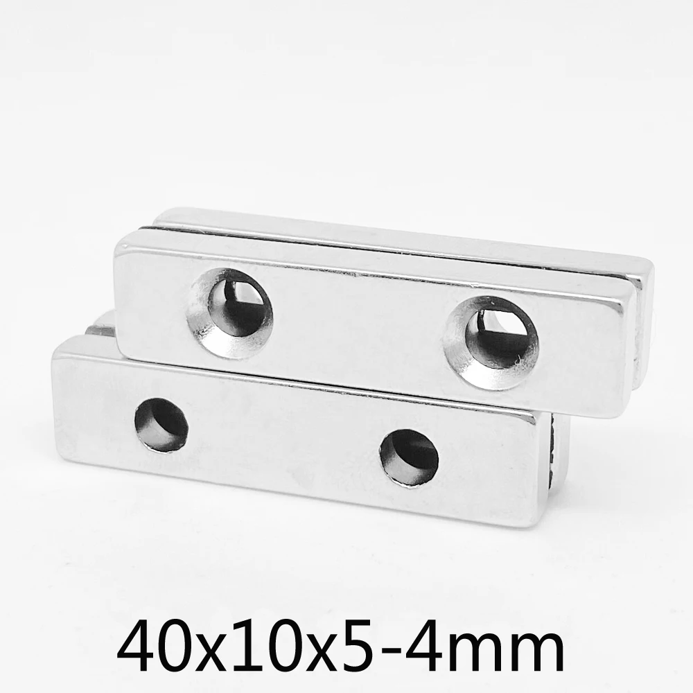 40x10x5-4mm Power Magnetic 40x10x5mm 2 Hole 4mm Strong Square NdFeB Rare Earth Magnet N35 Neodymium Magnets 40*10*5-4mm