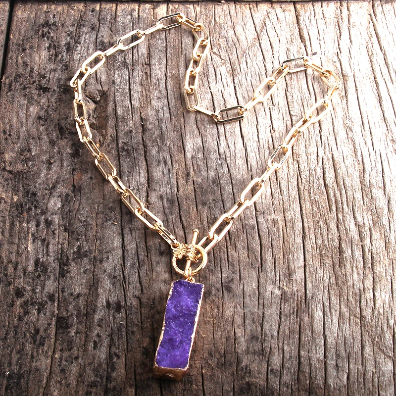 Fashion Choker Necklace Collar Statement Chunky GoldColor Chain Druzy Stone Charm Punk Necklaces