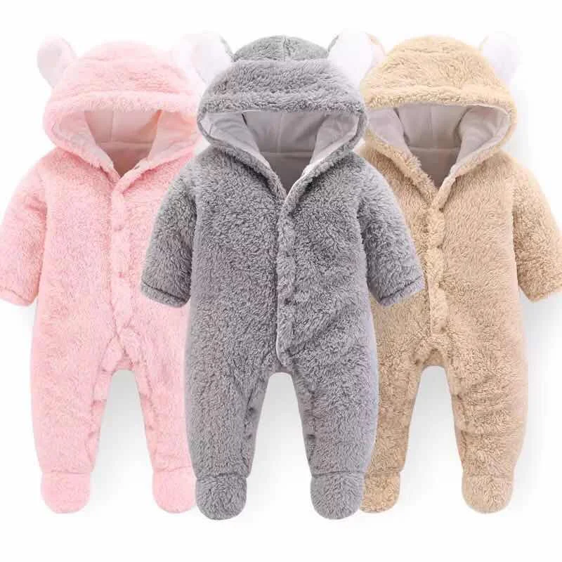 Footed Newborn Baby Rompers 2020 Fall Winter Warm Coral Fleece Baby Costume Infant Bebe Kids Sleepwear Overall Baby jumpsuits