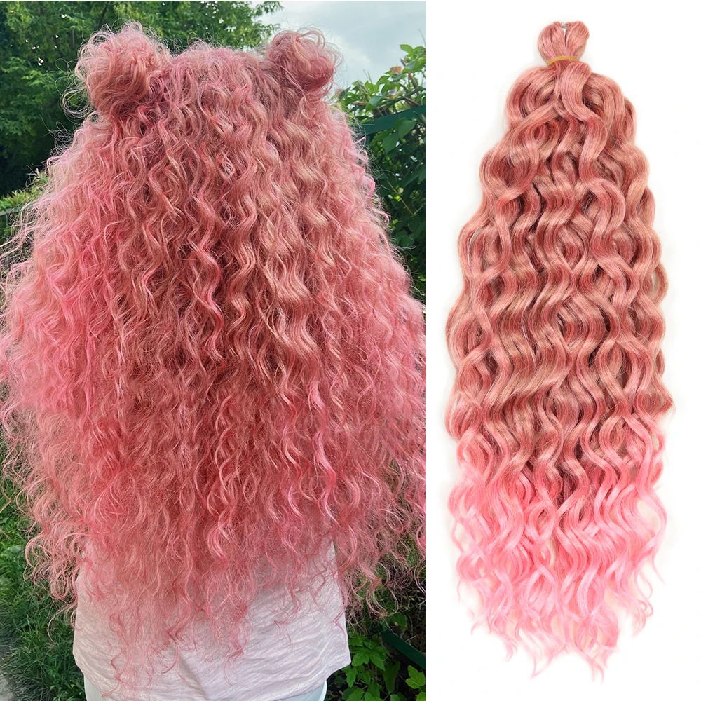 

Synthetic Deep Wave Crochet Hair 18-24inch Ombre Hair Extension For Braid Soft Afro Curls Wholesale Pink Crochet Braiding Hair