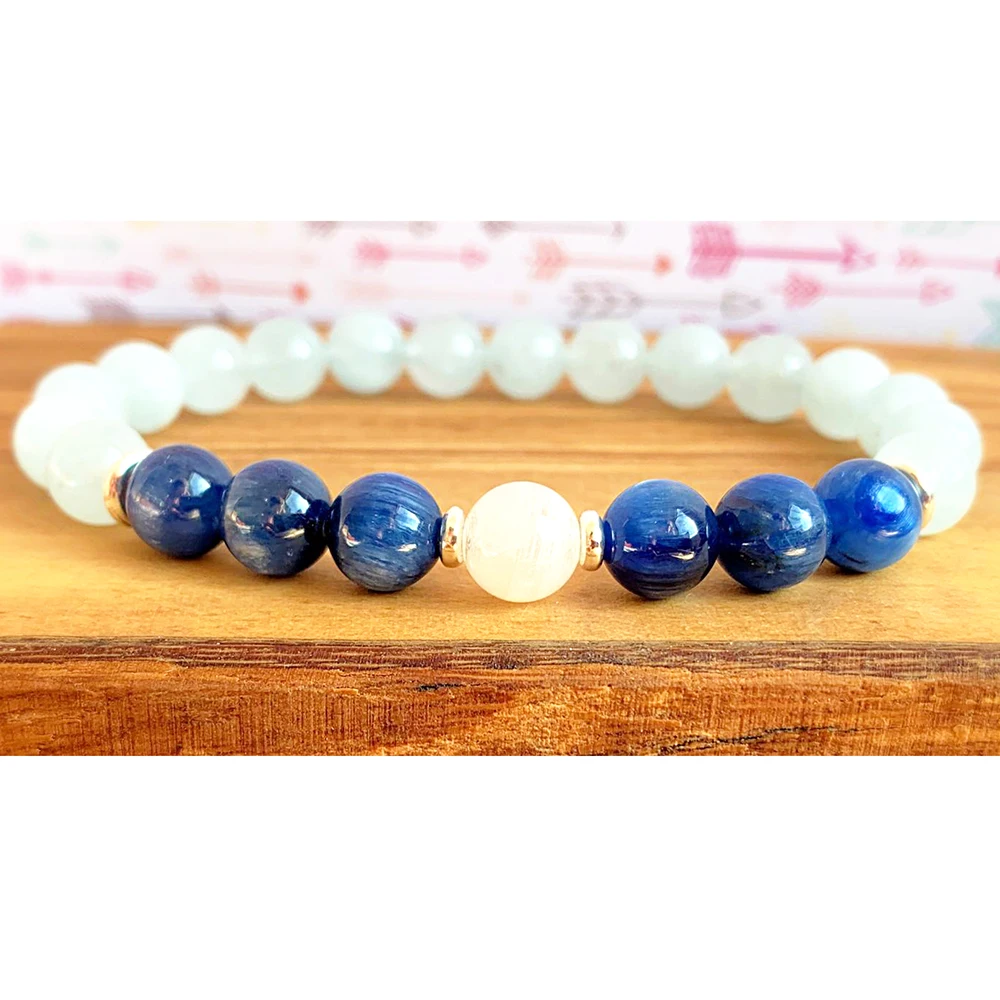 

MG1225 AAA Grade Kyanite Healing Chakra Triangle Mala Bracelet Third Eye & Crown Chakras Yoga Energy Bracelet for Women