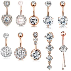 14G Double Round Cubic Zirconia Oreille 4 Crystal CZs Belly Button Rings 316L Surgical Steel Belly Piercing Woman Body Jewelry