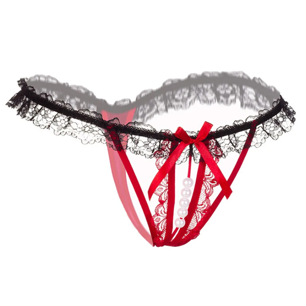 String en dentelle sans couture pour femmes, sous-vêtements féminins, tongs sexy, perle, string, sans entrejambe, respirant, vêtements de nuit, été