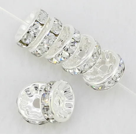 

Hot 10mm DHL Free+Gift White Rhinestone Rondelle Spacer, Silver Plated DIY Loose Beads Fit Chhjr4