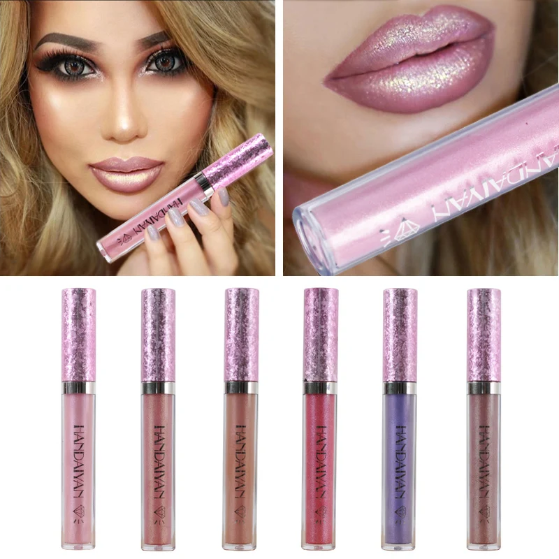 HANDAIYAN 6-color Pearlescent Liquid Lip Gloss Sexy Lipstick Long-lasting Waterproof Makeup Cosmetics