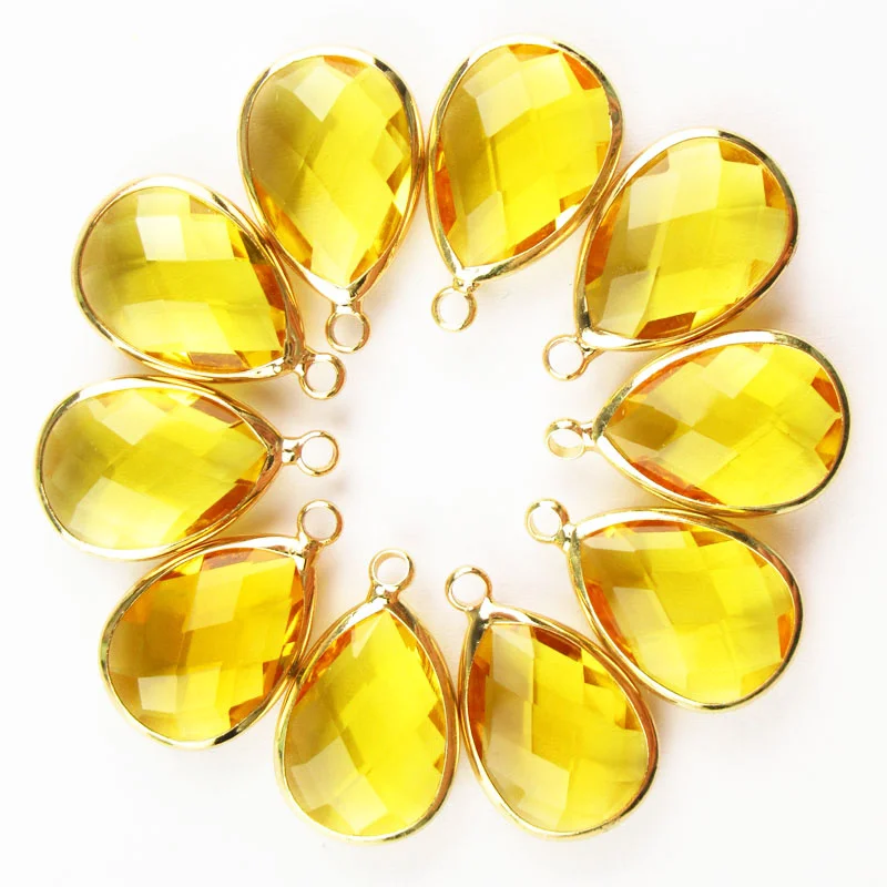 

Top Stone 10Pcs 22x13x5mm Wrapped Faceted Yellow Crystal Oval Glass Crystal Stone Droplet for Jewelry Making