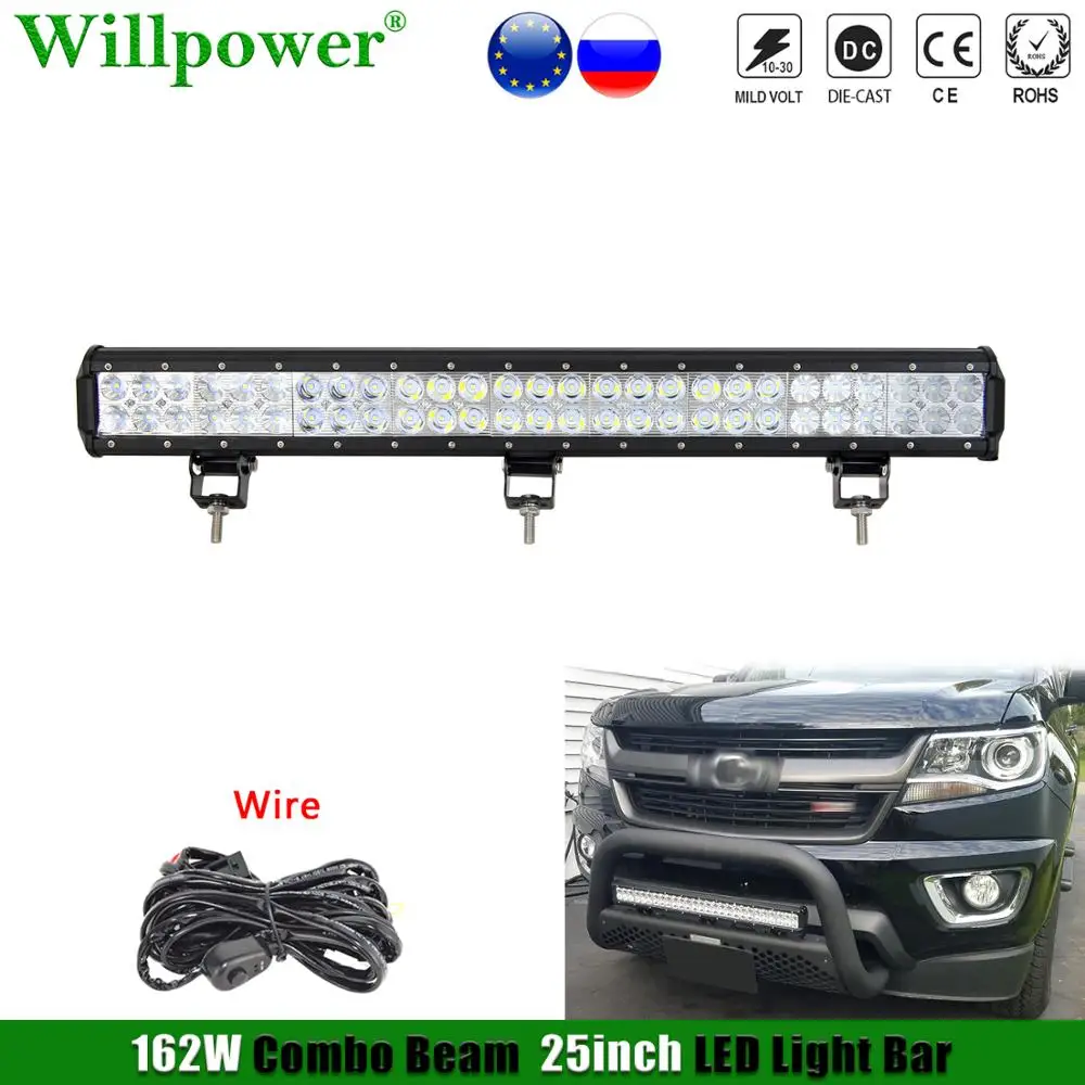 SUV Car Bumper 162W 25in LED Work Light Bar For Jeep Polaris RZR Offroad ATV UTV 4x4 Truck 4WD Pickup Fog Light Driving LED Bar