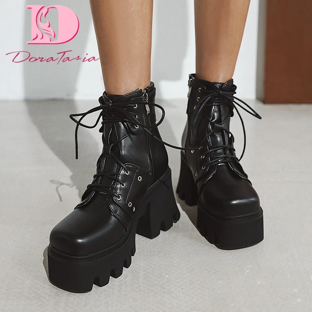 Doratasia 2020 Big Size 44 Fashion Platform Brand Design Winter Women Shoes Shoelaces Motorcycles Ankle Boots