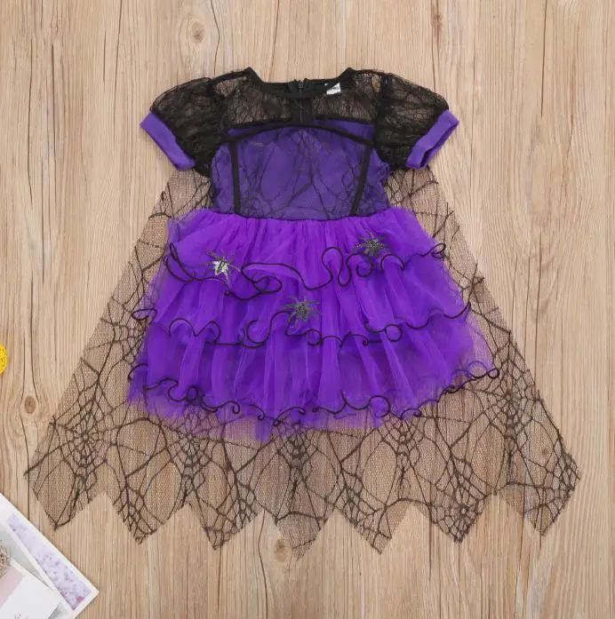 Toddler Baby Girls Halloween Costume Cute Spider Web Tulle Cloak Dress Party Princess Dresses Clothes