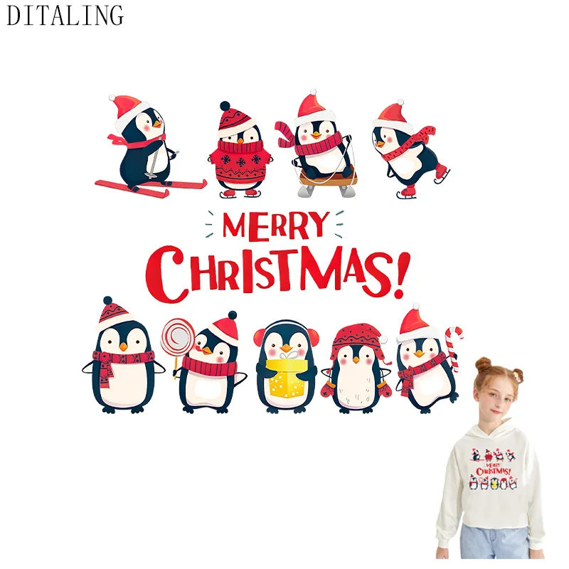 Christmas Patches Iron-On Transfers For Clothing Animal Penguin Stickers For Kids Thermotransfer For Clothes Patches For Jackets