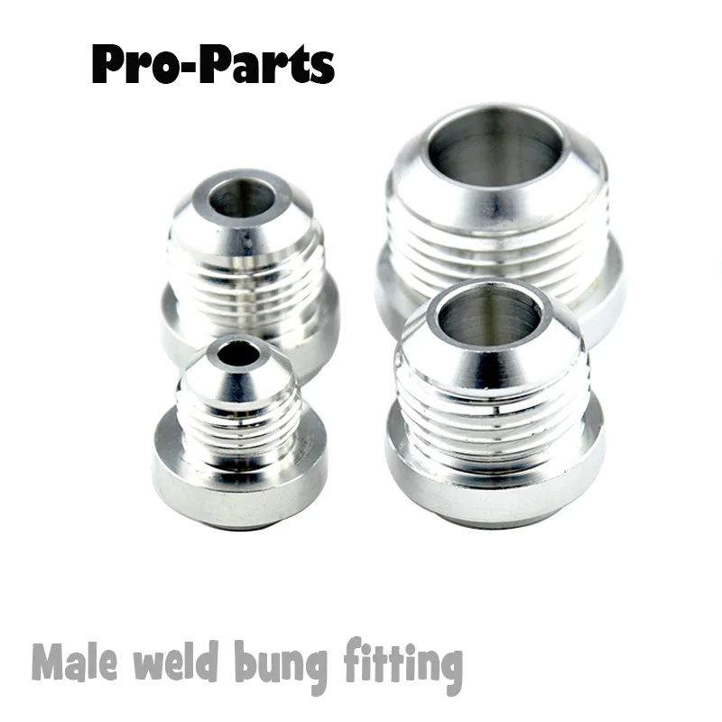 Aluminum Male Weld Bung Adapter Fitting Round Base Connector AN6 AN8 AN10 AN12 Silver