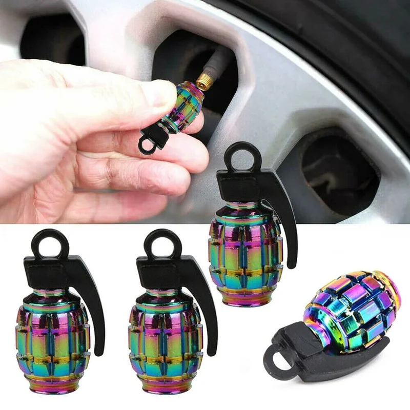 4Pcs Metal Grenade Shaped Car Motorcycle Wheel Dust Caps Tire Valve Wheel Dust Caps Tire Valve Car Accessories Durable