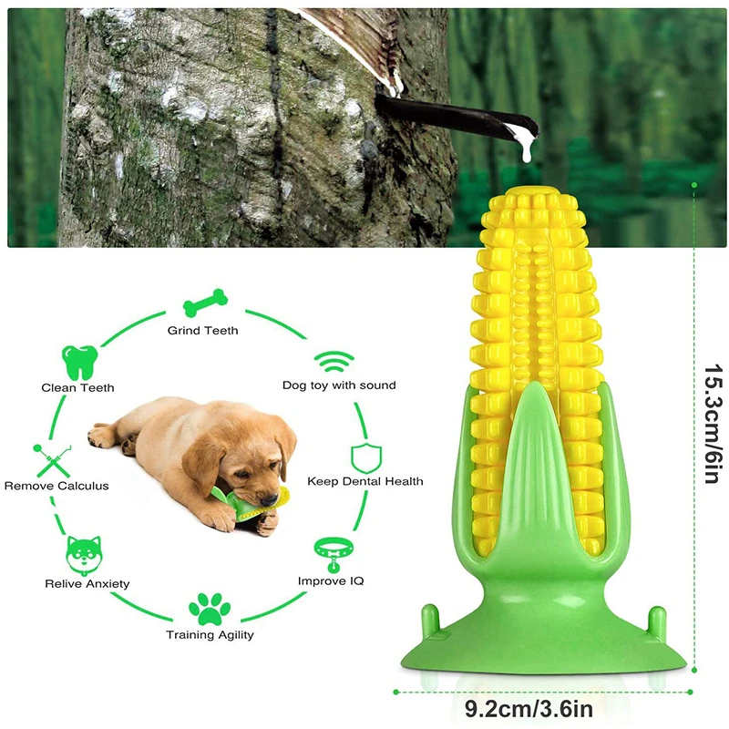 Benepaw Durable Corn Shaped Dog Toothbrush Suction Squeaker Rubber Pet Chew Toys Teething Stick Puppy Game Anxiety Calming