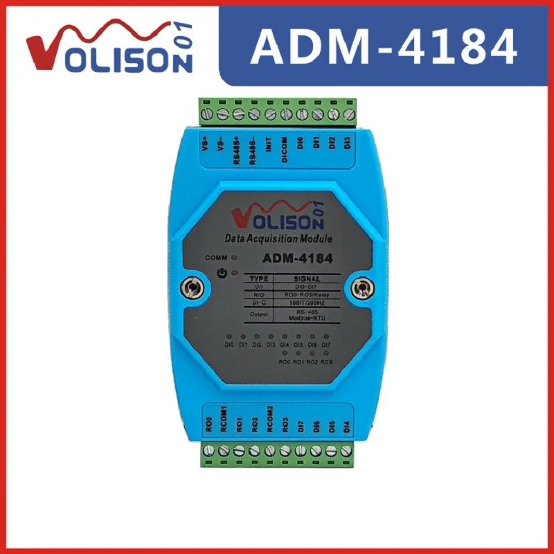 ADM-4184  8-way switch value acquisition DI / DO 4-way relay output control module MODBUS RS485 communication