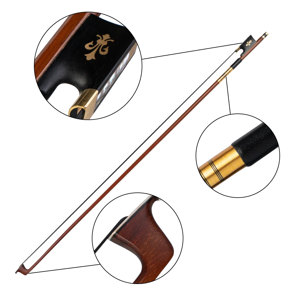 LOMMI 4/4 Full Size Brazilwood Violin Bow Black Horsehair Ebony Fleur-de-Lis Frog Well Balanced For Beginner And Student