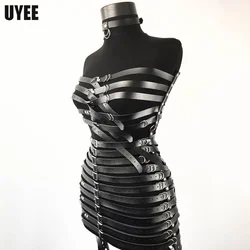 UYEE Women Harness Skrit Full Body PU Leather Sexy Body Bondage Chest Leg Strap Belt Stockings Clubwear Luxury Dress Suspenders