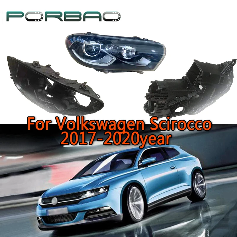 PORBAO Mobil Kembali Dasar untuk Volkswagen Scirocco 2017 2018 2019 2020 VW Headlight Perumahan Plastik Hitam Perakitan Aksesori Mobil