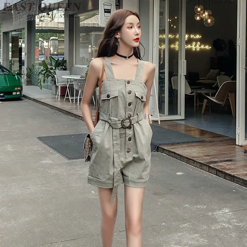 Women Dungarees Shorts Summer Jumpsuit Buttons Belt Overalls Playsuits Pocket Bodysuit Female 2019 Jumpsuits For Women DD2313