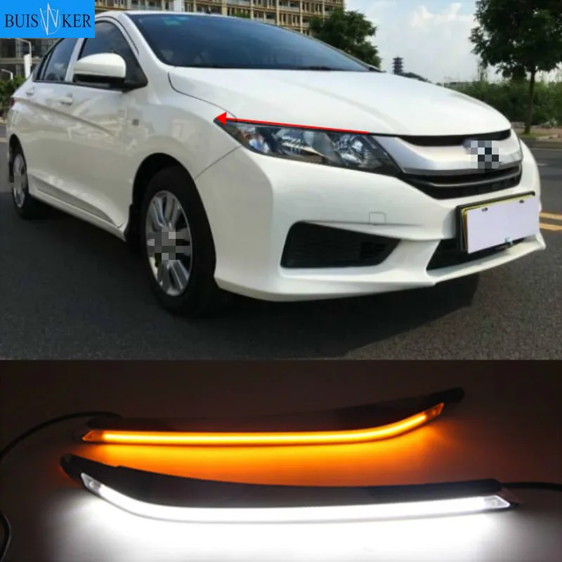 

1 Pair For Honda City Grace 2015 2016 2017 2018 LED Daytime Running Light Yellow Turn Signal Car Headlight Eyebrow Decoration