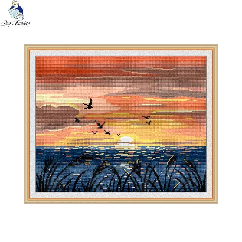 Joy Sunday Sunset scenery cross stitch kits 14CT 11CT count stamping canvas cotton thread needlework crafts set home decor gifts