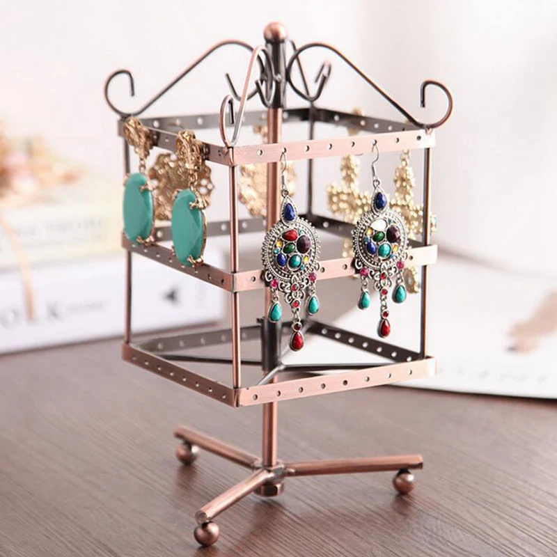 

New Rotation Square Metal Multi-Functional 96 Holes Earrings Display Jewellery Stand Holder Stud Jewelry Packaging Wholesale