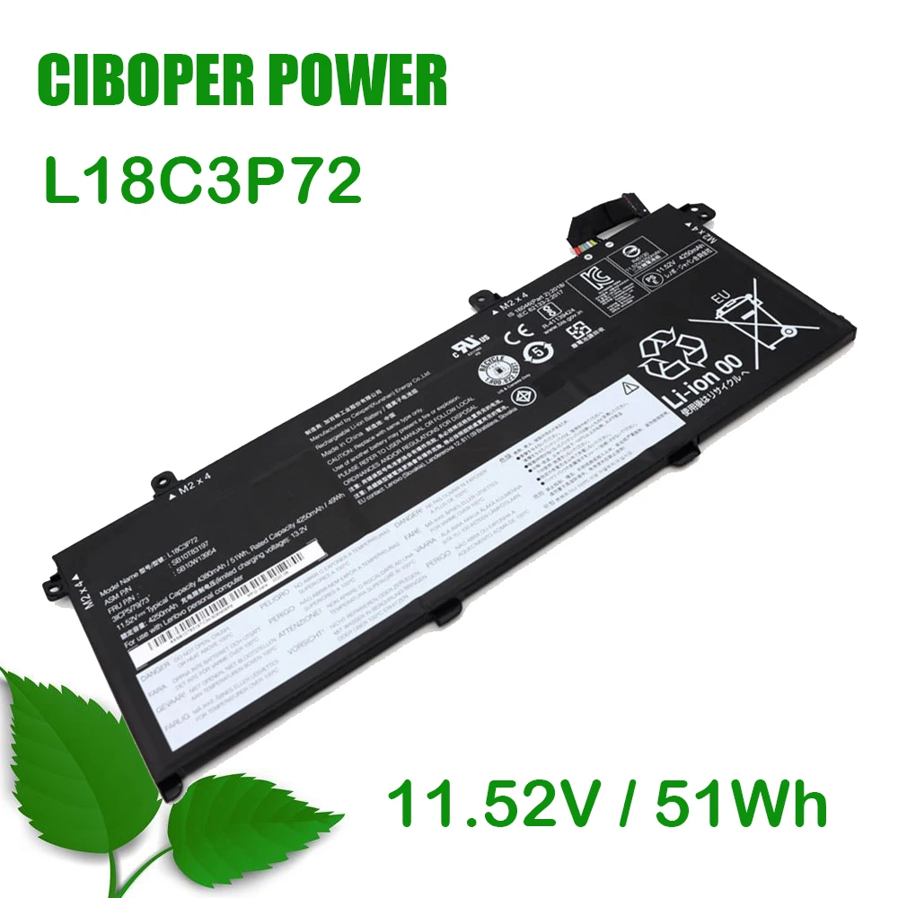 

CP Laptop Battery L18C3P72 L18M4P73 L18M4P74 L18C3P71 02DL007 02DL008 02DL010 SB10K976 For ThinkPad T490 T495 P43S P14s 1st Gen