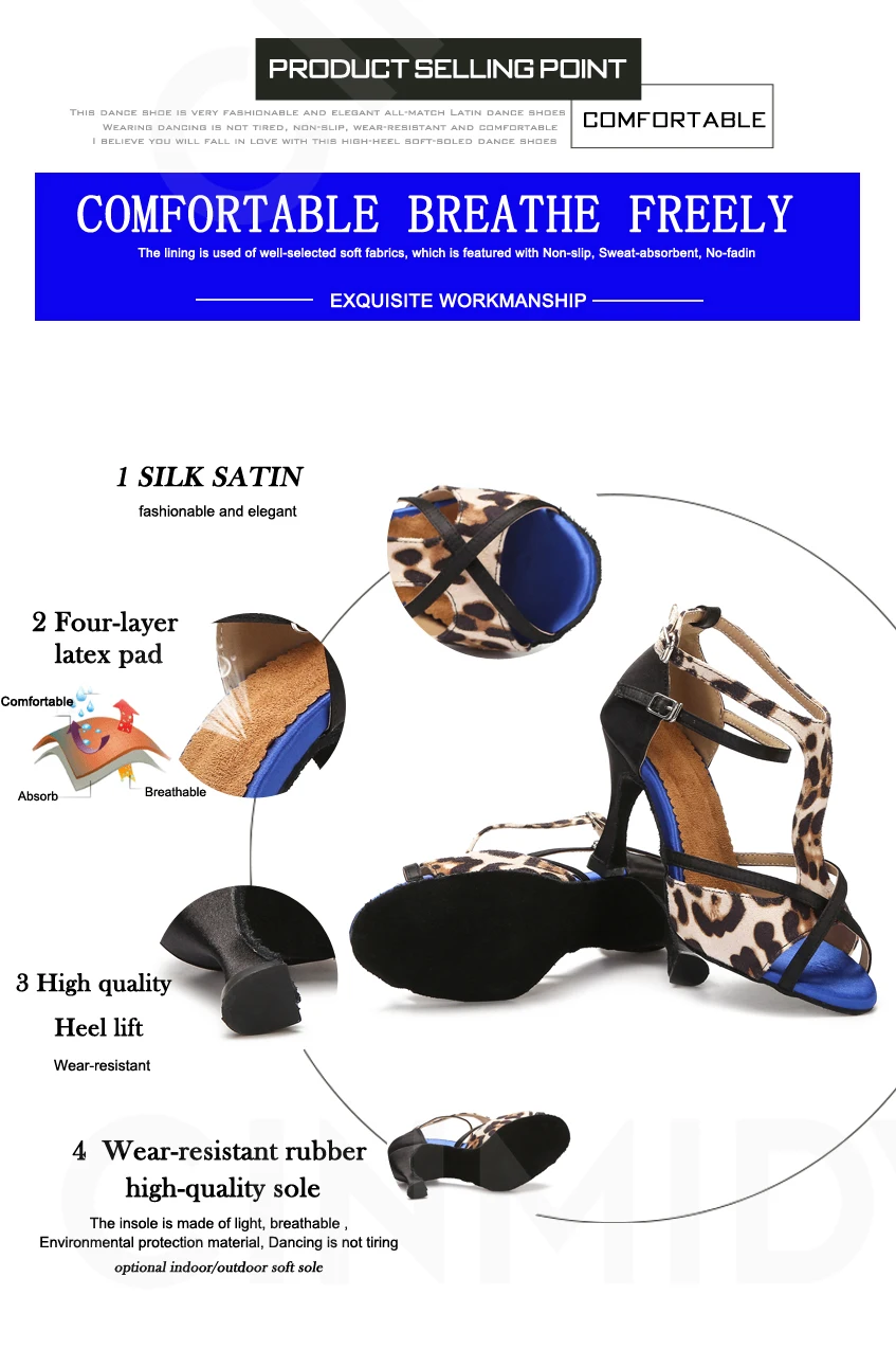 CINMIDY Leopard Satin Sexy Latein Tanzschuhe Tango Salsa Rumba Samba Professionelle Ballsaal Tanzschuhe Damen Sandalen 5CM-10CM – Detail 8