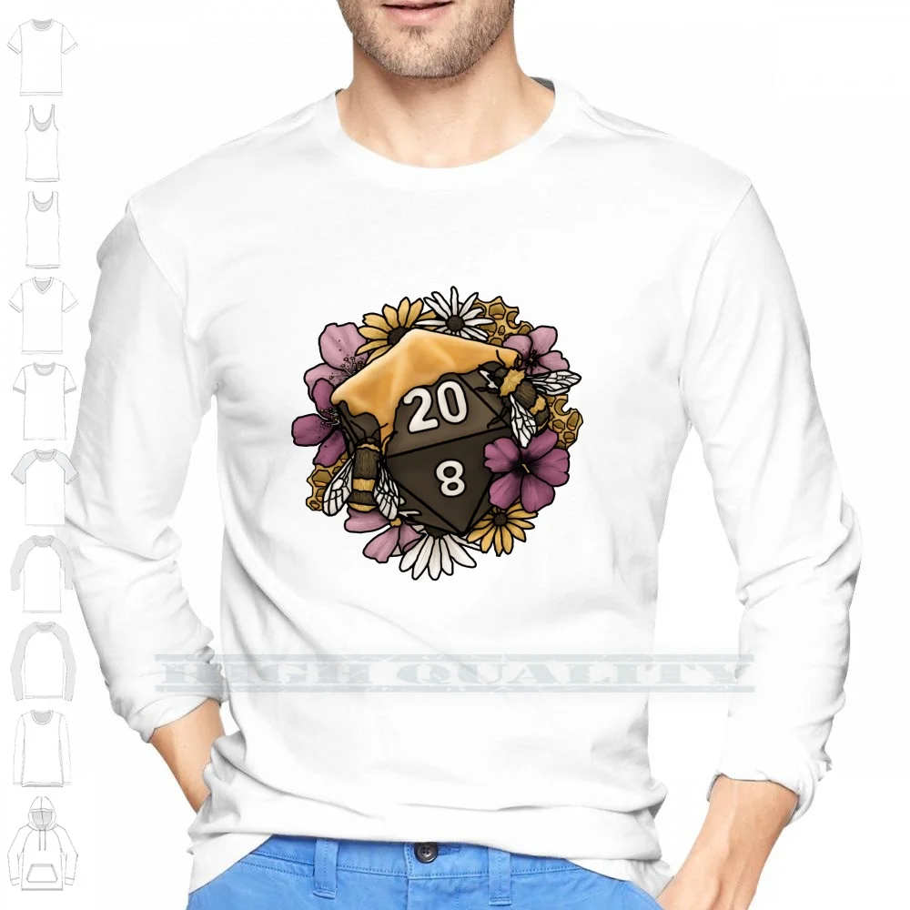 Honeycomb D20 Tabletop Rpg Gaming Dice 100% Cotton Long Sleeve T Shirt D20 Dnd And Dice Feminine Games Geeky Geek Girl Girl