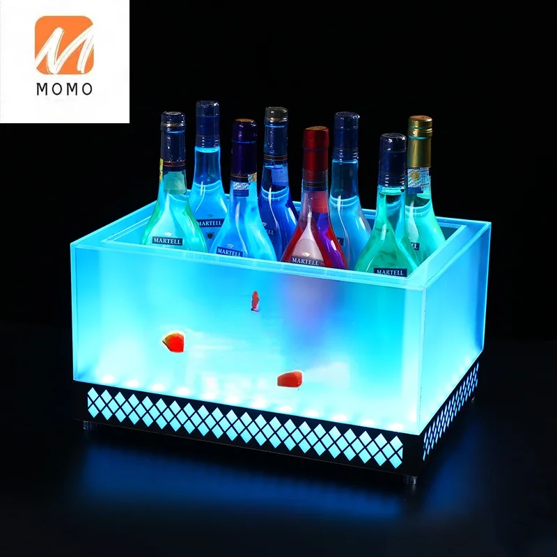 Double Layer Led Ice Square Bucket  Champagne Whiskey Beer Bucket Bars Color Changing Night Party Club Charging