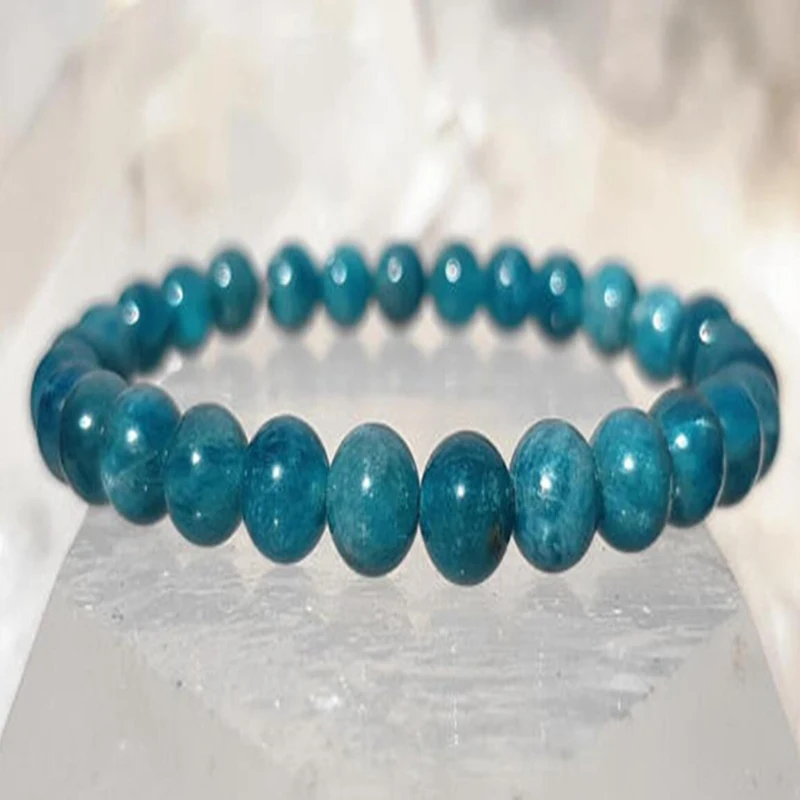 

6mm Natural Apatite Gemstone Mala Bracelet 7.5inches Gemstone cuff Bead Reiki Chakas Wrist yoga Sutra Meditation Unisex Bless