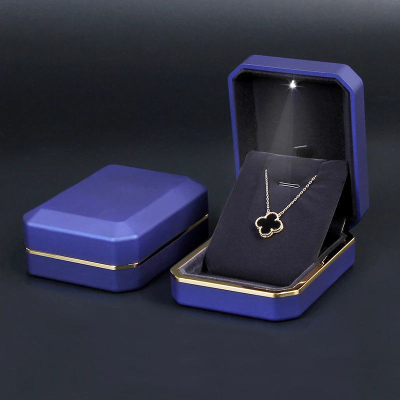 Lacquer Piano Finish Ring Earrings Necklace Pendant Box with LED Light Luxury Plastic Jewelry Organizer Gift Packaging Case