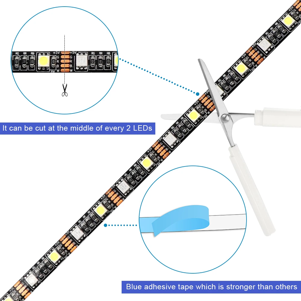 Bande lumineuse LED RGB + blanche avec télécommande RF, alimentée par USB, flexible IP20, 5050, RGBW, RGBWW, éclairage de fond TV, 0.5m-5m