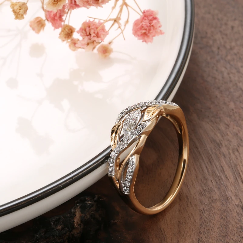 585 Rose Gold Flowers Rings For Women Silver Leaf Element Dichroic Plating Natural Zircon Sparkling Fashion Fine Jewelry